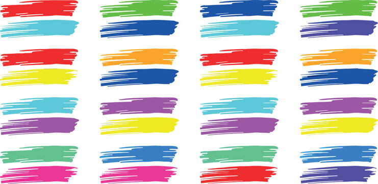Colorful paint brush strokes set with bright gouache textures for artistic banner and decoration. Vector Illustration