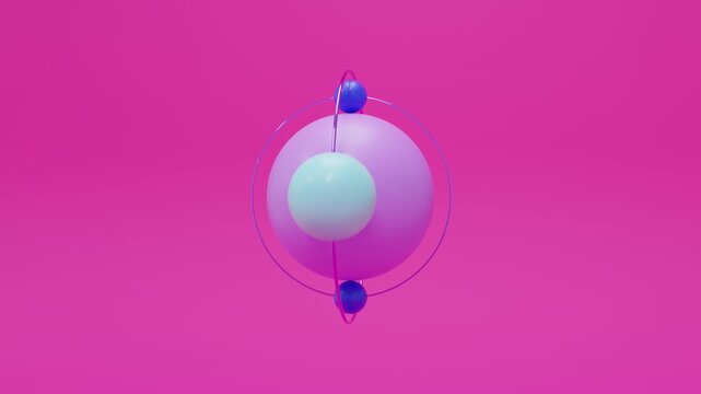 Colorful abstract composition with spheres in bold neon colors, realistic 3D render, contemporary geometric design, seamless digital animation, vibrant visual background