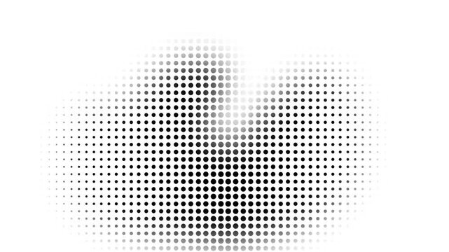 Black halftone dot gradient abstract background with fading dots loading animated pattern on transparent background