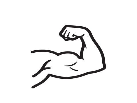 Bicep flexing arm icon. Strong muscle symbol. Fitness health graphic.