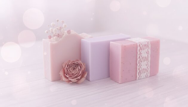 Handmade soap bars decorated with lace and flowers