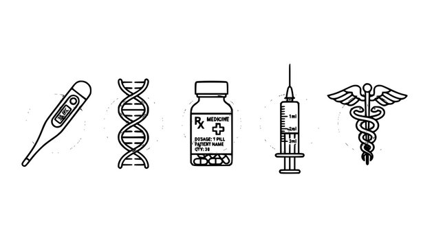 Medical line icons collection featuring two color linear wellness symbols for doctor prescription web design