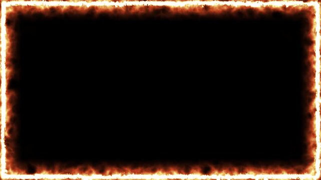 Fiery Flame Border Frame on Black Background with Burning Orange and Yellow Fire Inferno Energy Blaze Texture Design Illustration