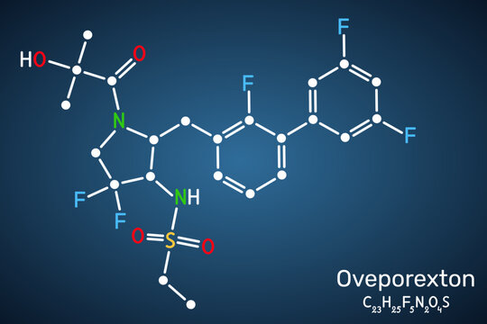 Oveporexton molecule, orexin receptor agonist and wakefulness-promoting agent. For the treatment of narcolepsy types 1 and 2, and idiopathic hypersomnia. Dark blue background