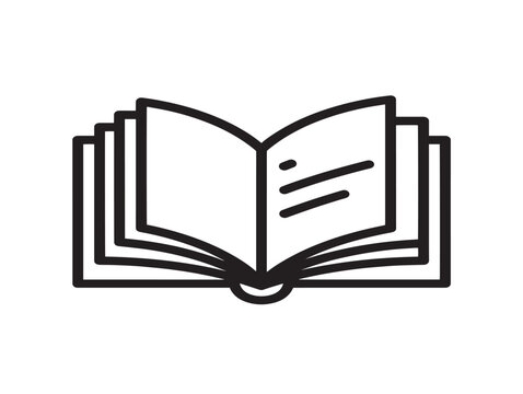 Open book icon. Line art flip book symbol. Education reading graphic.