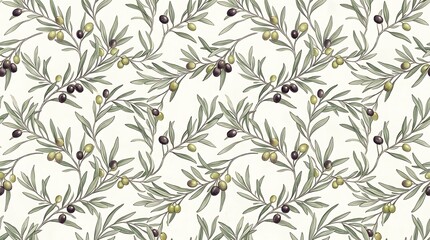 Fototapeta premium Seamless pattern with olive branches and olives isolated on white background