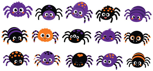 Fototapeta premium Cute Halloween Spiders Set