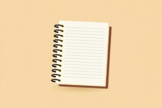 Notebook icon (spiral bound notebook with lines), flat vector, solid warm beige background