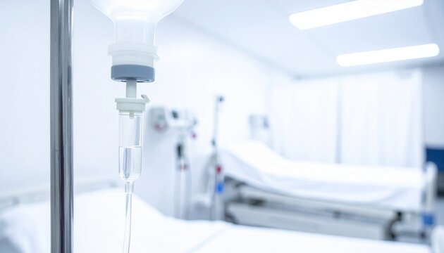 Intravenous Saline Drip in a Bright Hospital Treatment Room