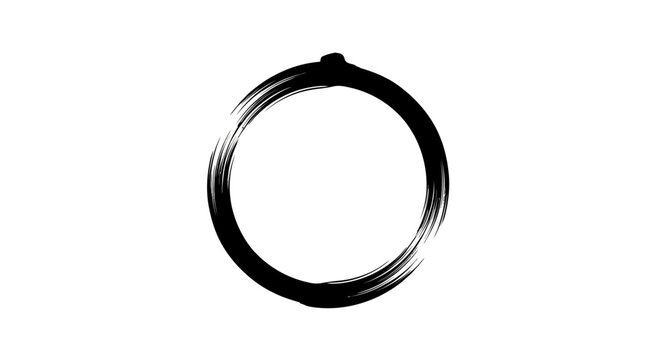 A black ink brush stroke forming an imperfect circle, representing a Zen ensō symbol on a white background.
