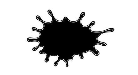 A striking black ink splash with irregular, spreading edges on a clean white background, creating a dynamic liquid blob shape. © Sofia