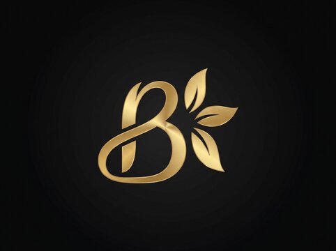 Golden letter b initial logo design with botanical leaf accents, monogram