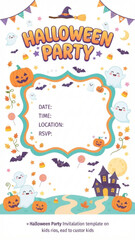 Fototapeta premium Kids Halloween Party Flyer Invitation Template Cute Vector Design