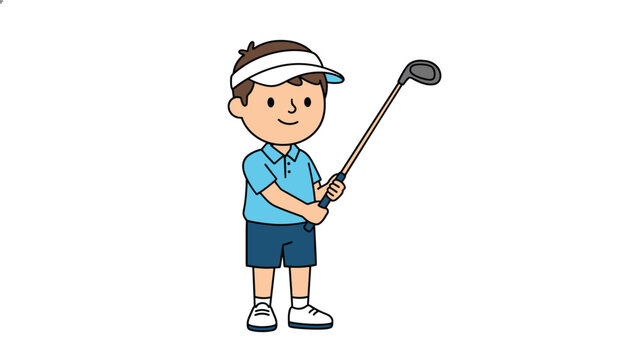 Young male golfer wearing a visor and blue polo shirt holding a golf club while standing ready for a game on the course.