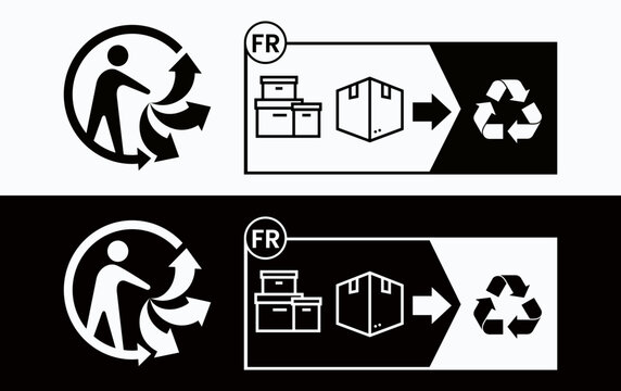 Triman multiple boxes recycling sorting instruction icon guiding consumers to dispose bulk packaging