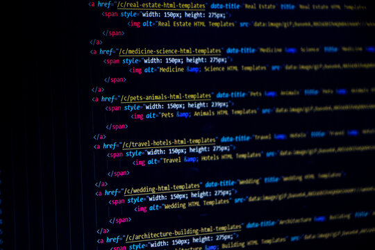 Coding or programming screen. Technology abstract background of coding screen for web design, software development, data analysis, data security concept.