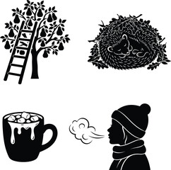 Fototapeta premium Autumnal Silhouettes Collection: Fall Leaves and Nature Shapes