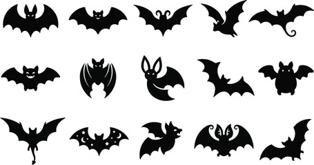 Fototapeta premium Halloween bat silhouette collection for seasonal festive decor with halloween silhouette creature nocturnal decoration collection isolated