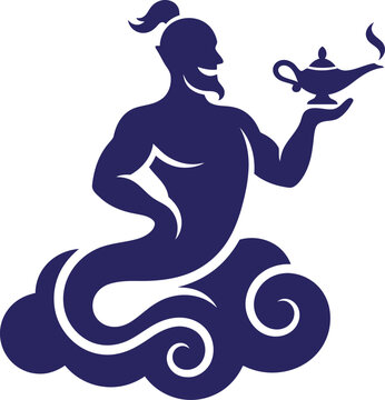 Magic genie with lamp silhouette icon on isolated white background