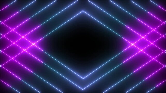 Glowing pink cyan neon lines moving diagonally to form a square at the center, smooth loop motion animation.4k video animation.