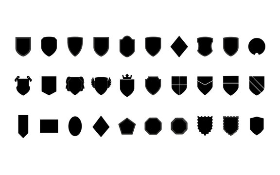 Various Emblem Shapes and Shields in Silhouette Style Isolated on White
