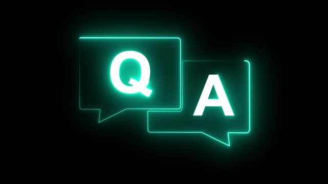 q and a question and answer animated session icon neon 4k screen Animated. Question and Answer the letters Q and A. Speech bubbles with Question and Answer icon isolated on black background. HD video
