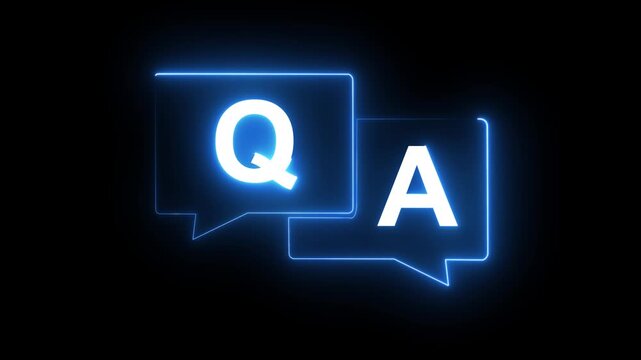 q and a question and answer animated session icon neon 4k screen Animated. Question and Answer the letters Q and A. Speech bubbles with Question and Answer icon isolated on black background. HD video