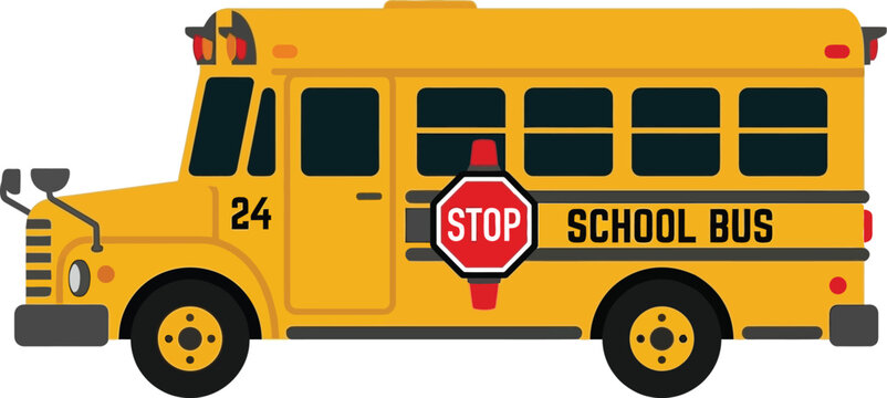 Yellow school bus flat icon isolated on white background educational transport for kids daily commute.