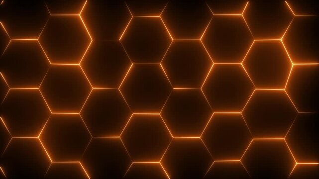 Abstract Colorful Glowing neon line Wall of Random shifted neon honeycomb hexagon background metaverse, hexagon technology ,streaming concept.HD Video motion graphic animation .Video overlay