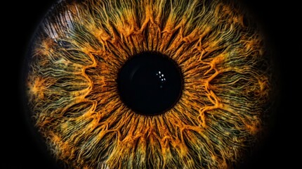 Extreme Close Up Macro Photograph of a Human Iris with Golden Brown and Green Hues and Intricate Fibrous Patterns © Loback