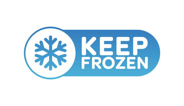 Keep Frozen Label. A clear and concise label with a snowflake icon and the text KEEP FROZEN printed on a blue gradient background, indicating a product needs to be kept at freezing temperatures.