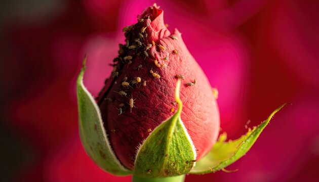 Unsettling Close-Up of Thrips Swarming on a Wilting Rose Bud