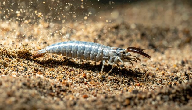 Small Amphipod Shrimp Darting Across Sandy Underwater Substrate