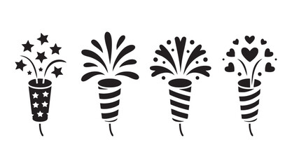 Confetti popper vector icons. flat party popper icon. popper explosion with hearts and stars. © MdNasir