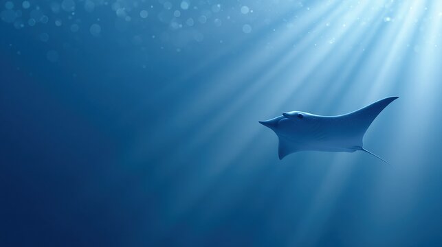 Majestic Manta Ray Gliding Gracefully Through Sunlit Deep Blue Ocean Waters