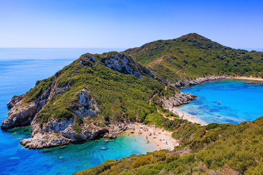 Corfu, Greece. Aerial view of Porto Timoni beach.