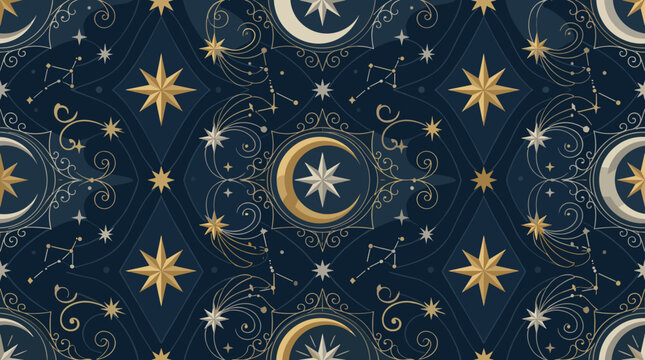 Celestial moon star constellation pattern night sky elements