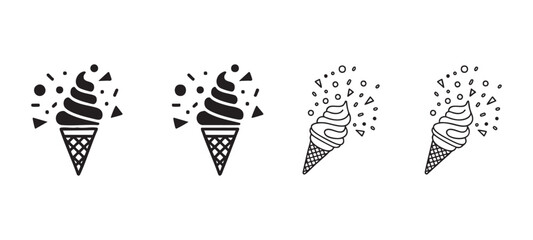 Fototapeta premium Set of four ice cream cone icons with confetti sprinkles isolated on transparent background vectors.