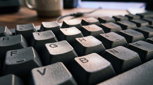 Macro close-up shot of computer mechanical keyboard keys for technology, programming, and digital communication concepts