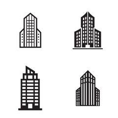 Obraz premium Minimal Modern Skyscraper Building Icon Set Collection Isolated on White Background