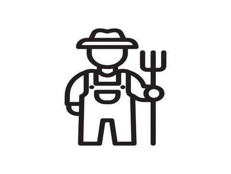 Farmer icon with pitchfork. Agriculture worker line art. Rural profession.