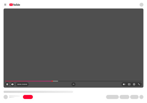 youtube video watch page interface mockup with multimedia player screen and playback controls desktop web UI template