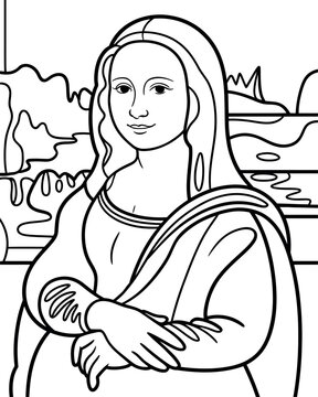 Renaissance portrait painting outline for coloring page with portrait, painting