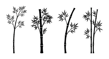 Obraz premium Four bamboo stalks depicted as black silhouettes against a white background silhouette