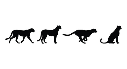 Four Cheetah Silhouettes Depicting Different Poses Against A White Background Silhouette cheetahs © Mithon