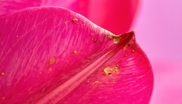 Extreme Close-up of Thrips Damage on a Vibrant Pink Flower Petal Showing Tiny Erosions