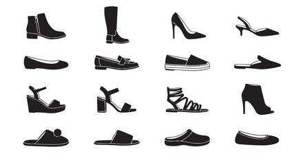 Obraz premium Black silhouette collection of various women shoes including high heels sandals boots and flats with footwear