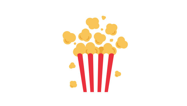 Colorful illustration of a classic red and white striped popcorn bucket overflowing with movie theater popcorn.