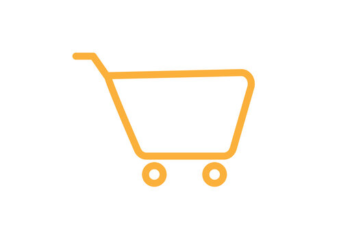 Orange shopping cart outline icon minimalist e-commerce trolley symbol png file with transparent background
