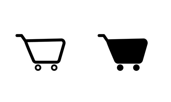 Black shopping cart outline and solid icon set png file with transparent background
